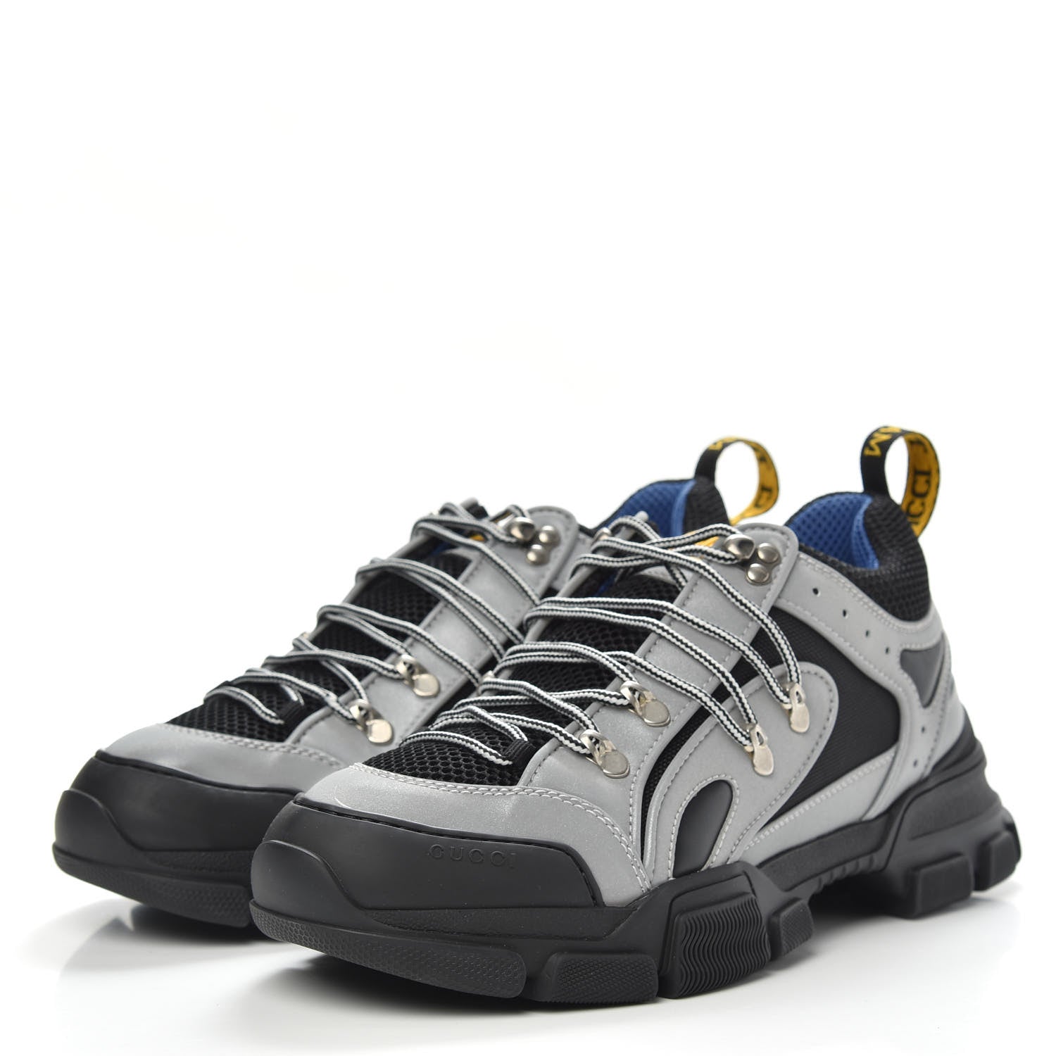 Gucci X SEGA Mesh Technical Canvas Calfskin Reflective Mens Flashtrek Sneakers 9 Silver Black 3 of 8