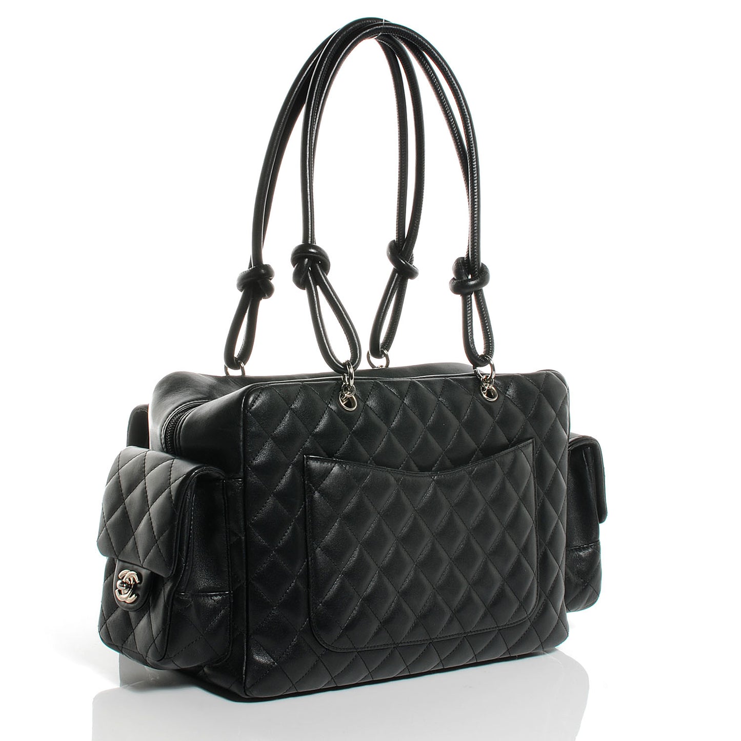 Calfskin Quilted Large Cambon Multipocket Reporter Black White