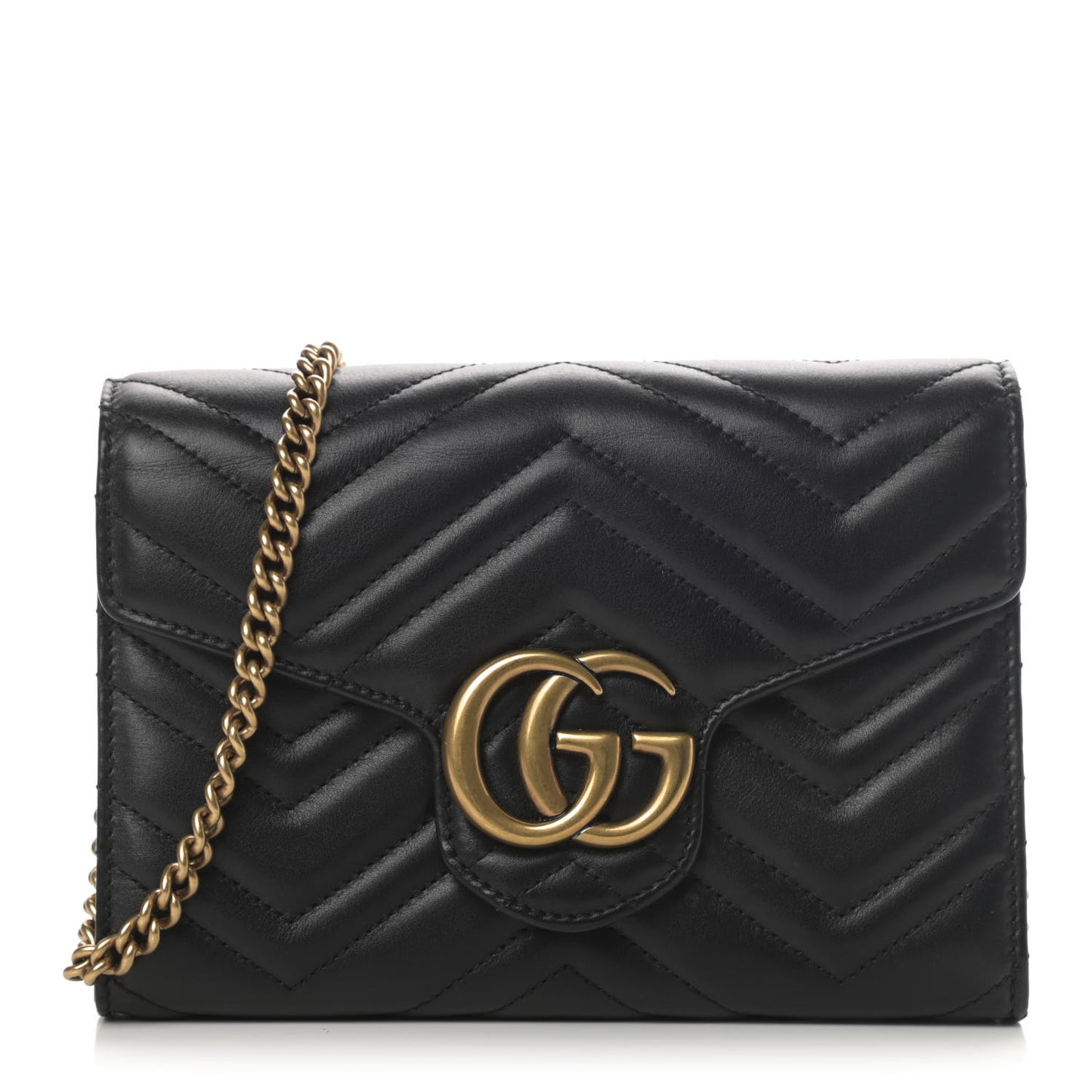 Calfskin Matelasse GG Marmont Chain Wallet Black