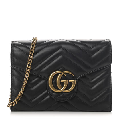 Gucci Calfskin Matelasse GG Marmont Chain Wallet Black 1 of 5