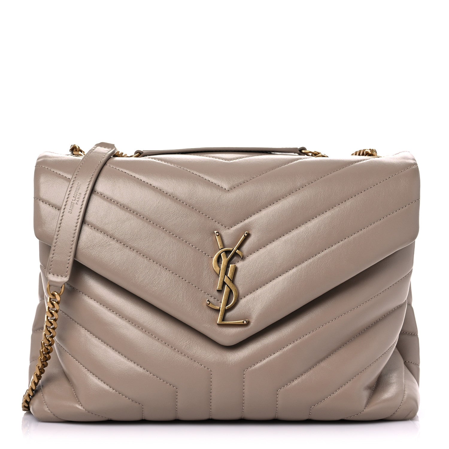 Saint Laurent Calfskin Y Quilted Monogram Medium Loulou Chain Satchel Dark Beige 1 of 12