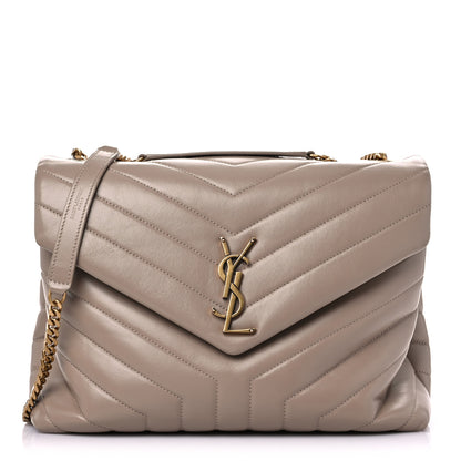 Saint Laurent Calfskin Y Quilted Monogram Medium Loulou Chain Satchel Dark Beige 1 of 12