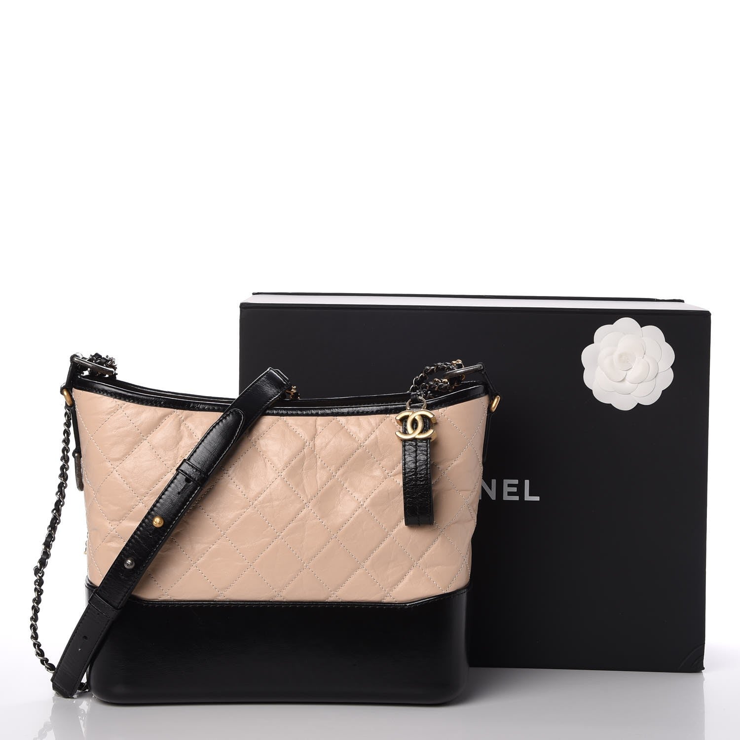 Chanel Aged Calfskin Quilted Medium Gabrielle Hobo Beige Black 8 of 8