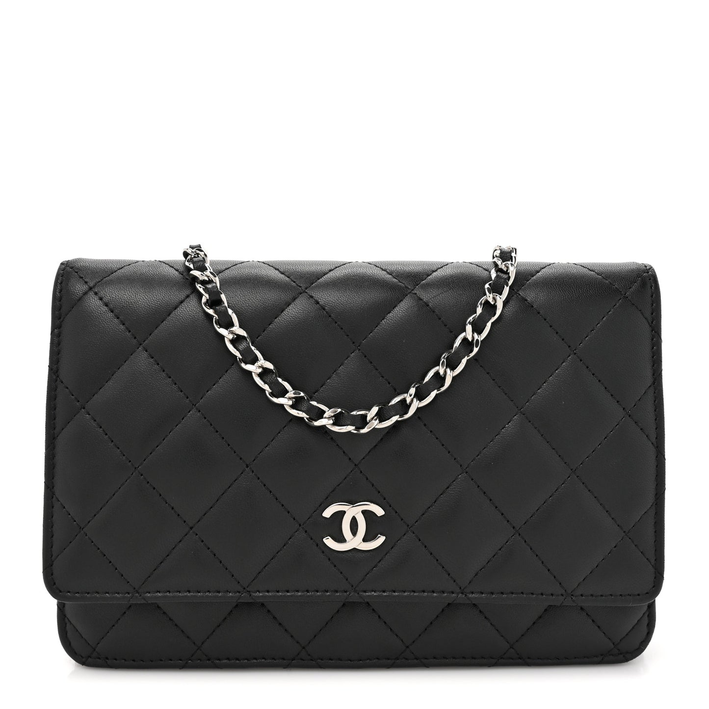 Lambskin Quilted Wallet On Chain WOC Black