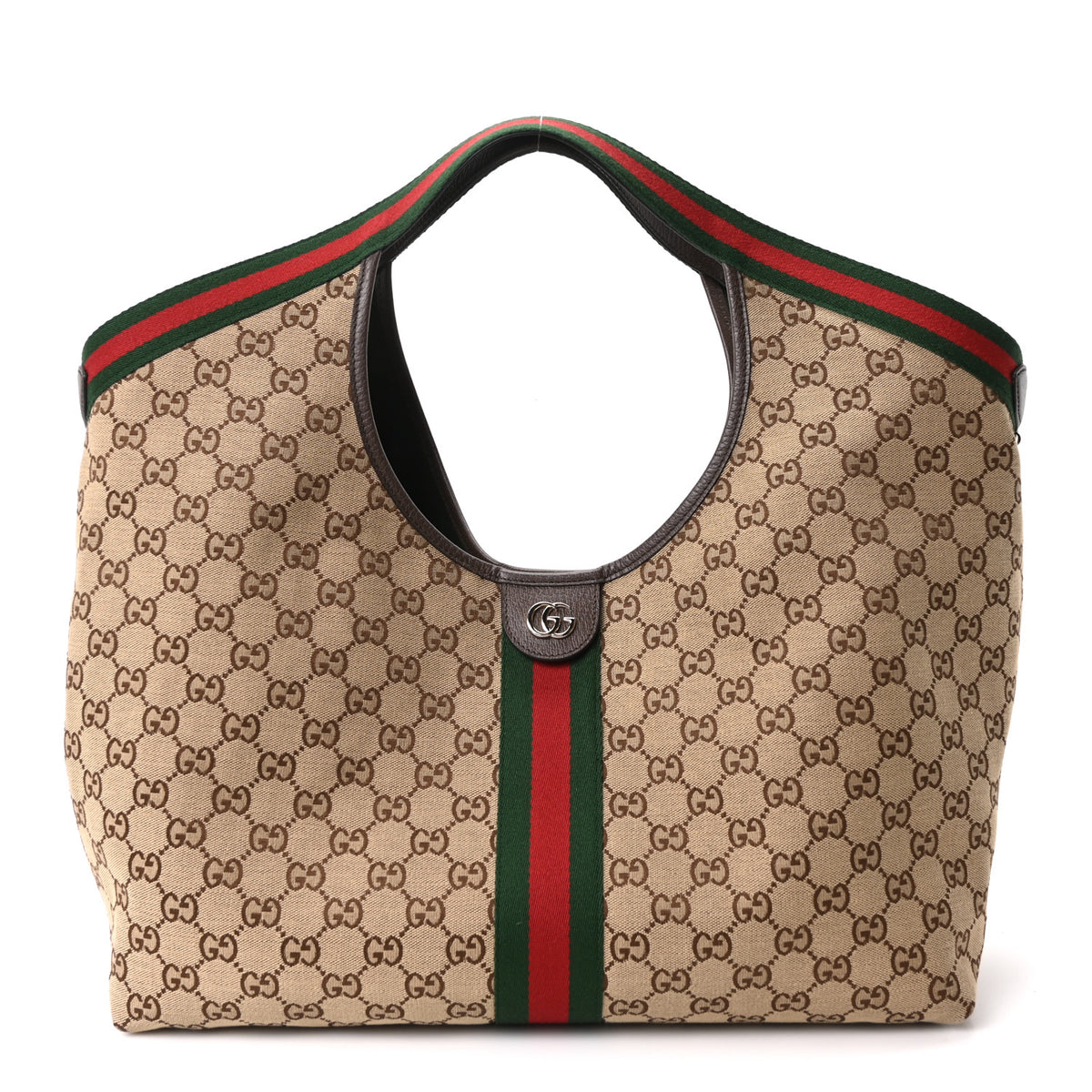 GG Monogram Web Large Giglio Tote Beige Brown