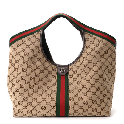 Gucci GG Monogram Web Large Giglio Tote Beige Brown 1 of 11