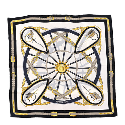 Hermes Silk En Roue Libre Scarf 90 White Black Gold 1 of 3