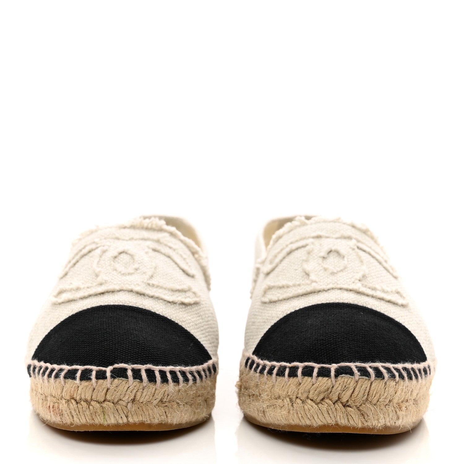 Chanel Linen CC Espadrilles 38 Beige Black 2 of 9