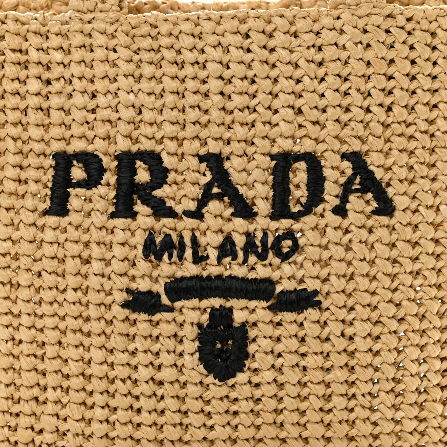 Prada Yarn Raffia Effect Crochet Embroidered Small Logo Tote Naturale 7 of 9
