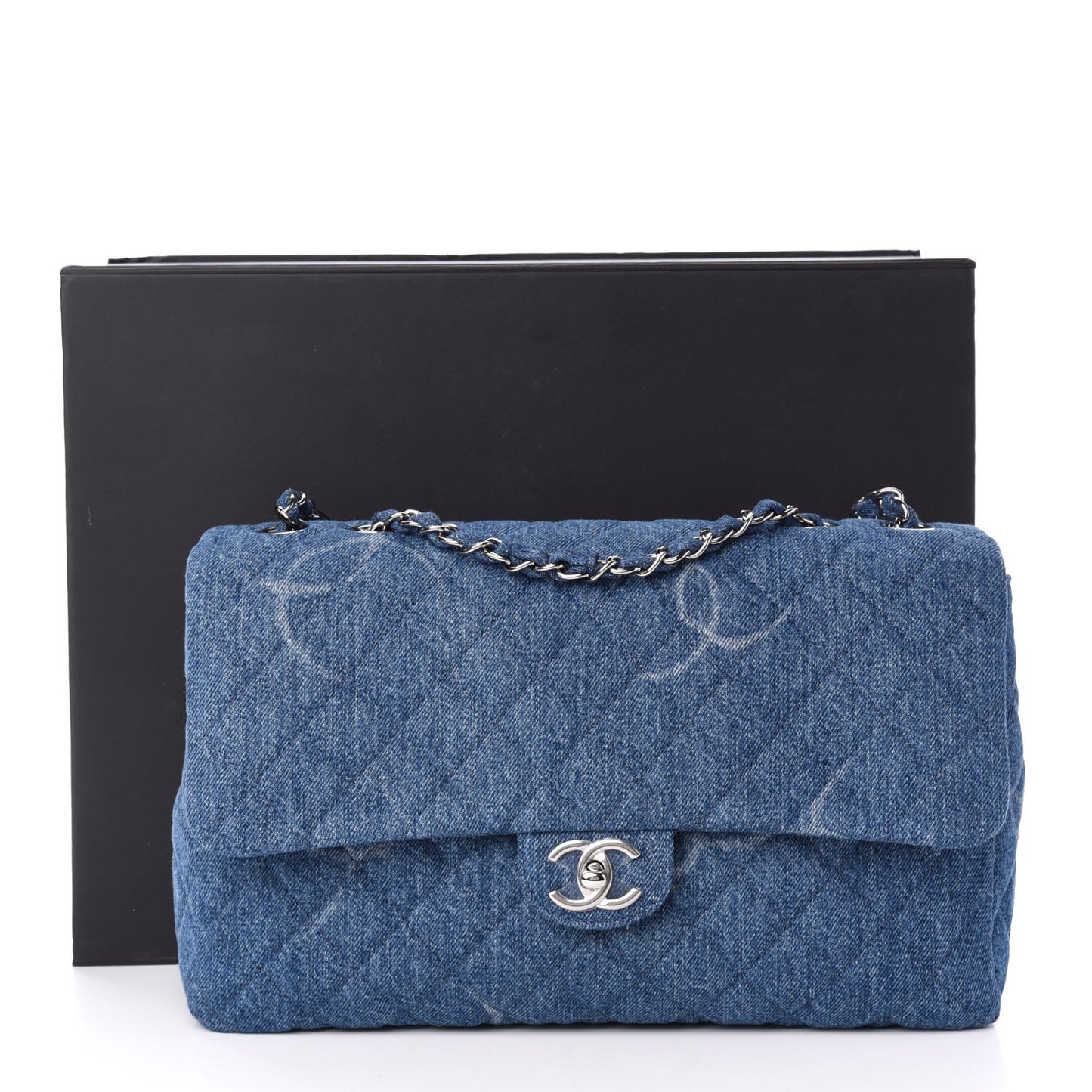 Denim Quilted CC Print Jumbo Single Flap Blue