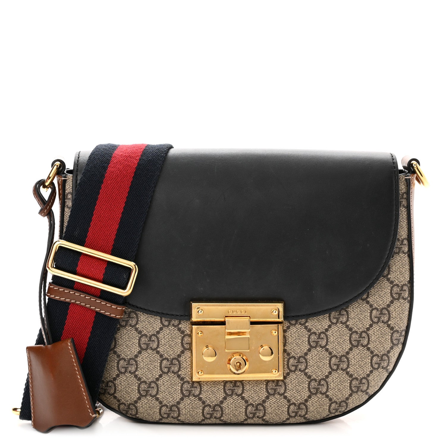 Gucci GG Supreme Monogram Web Medium Padlock Messenger Shoulder Bag Black 1 of 13