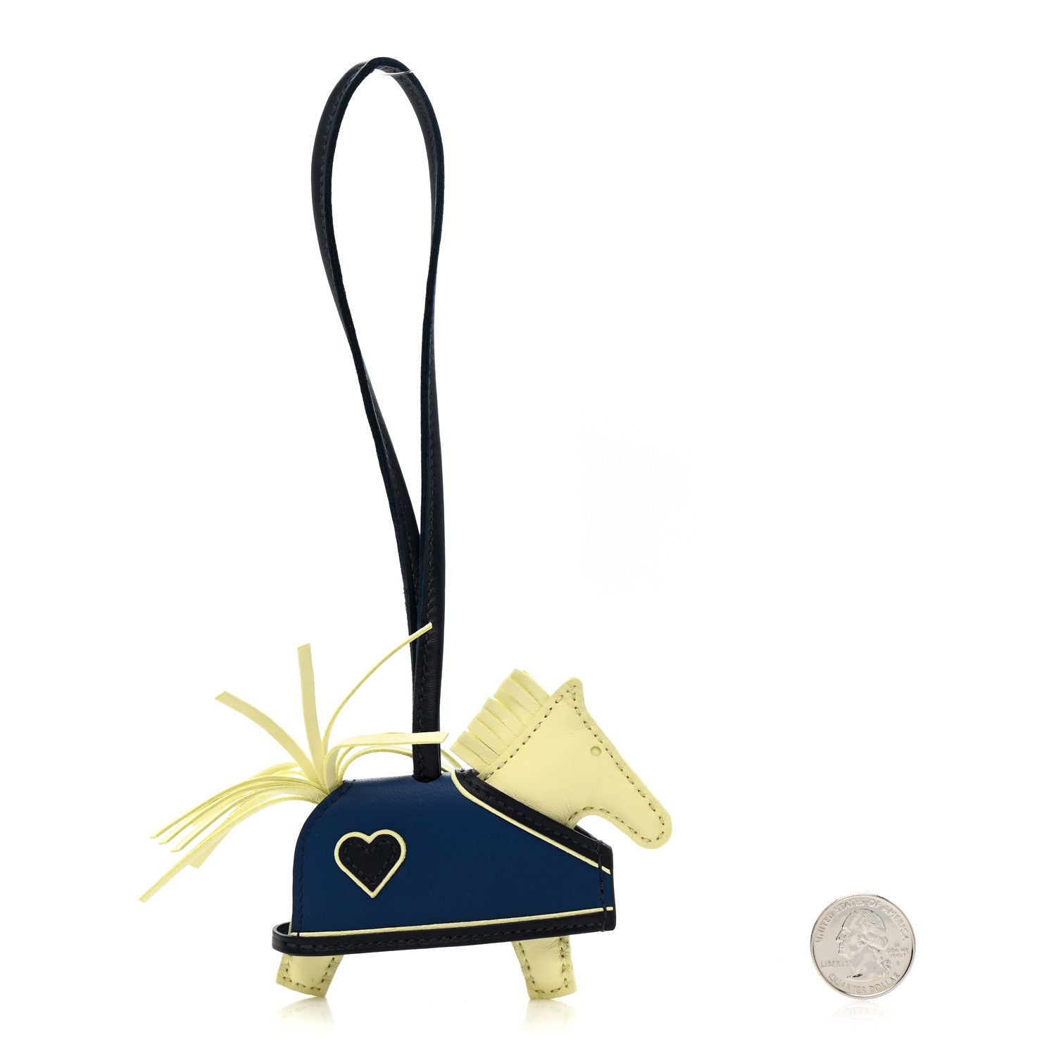 Hermes Milo Lambskin Grigri Rodeo Robeo Coeur Bag Charm PM Jaune Milton Bleu Nuit Bleu Tie 2 of 5