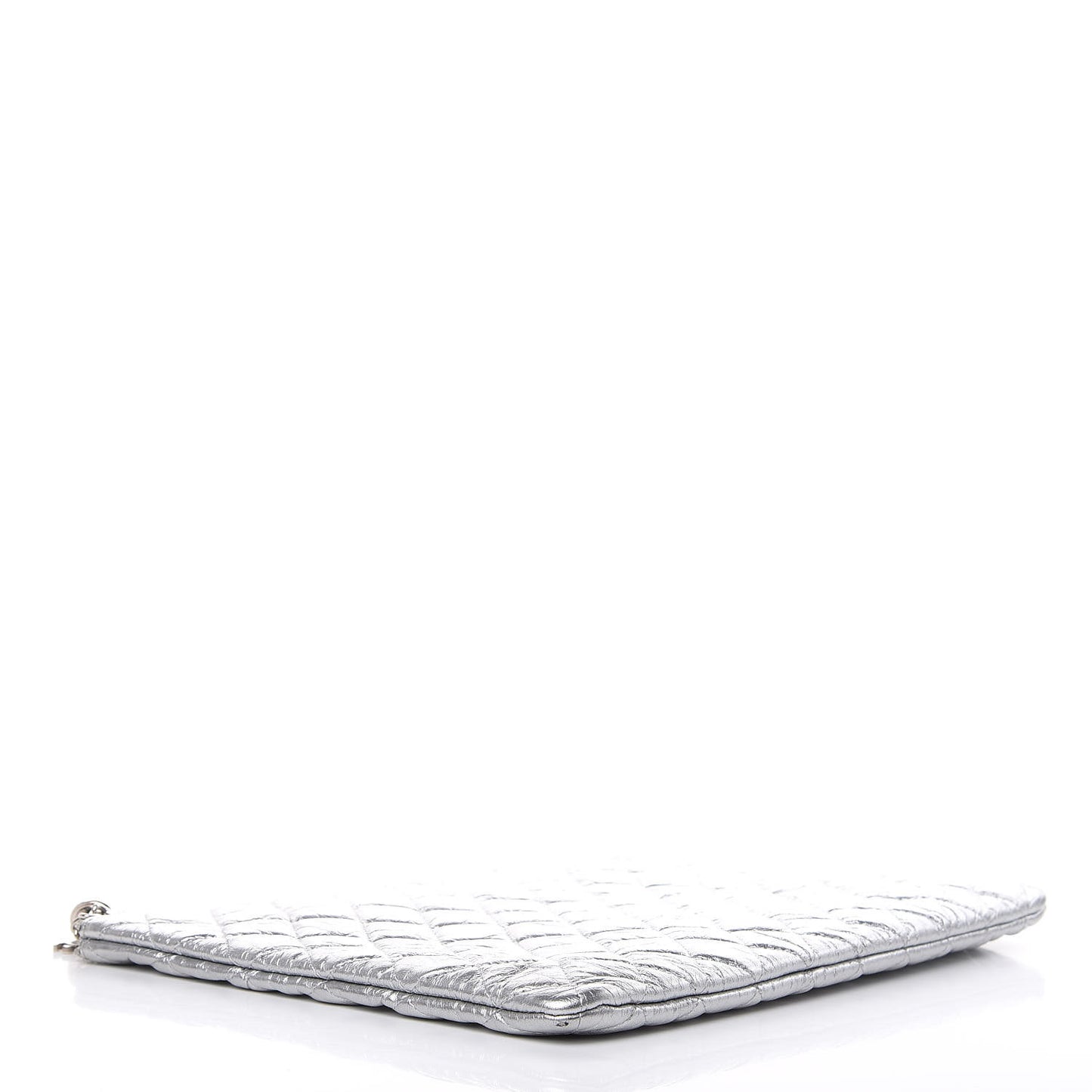 Metallic Calfskin Quilted Large Cosmo Cosmetic Case Silver
