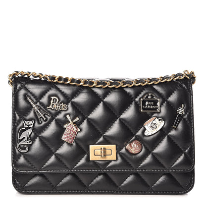 Chanel Aged Calfskin Quilted Lucky Charms 2.55 Reissue Wallet On Chain WOC Black 1 of 11