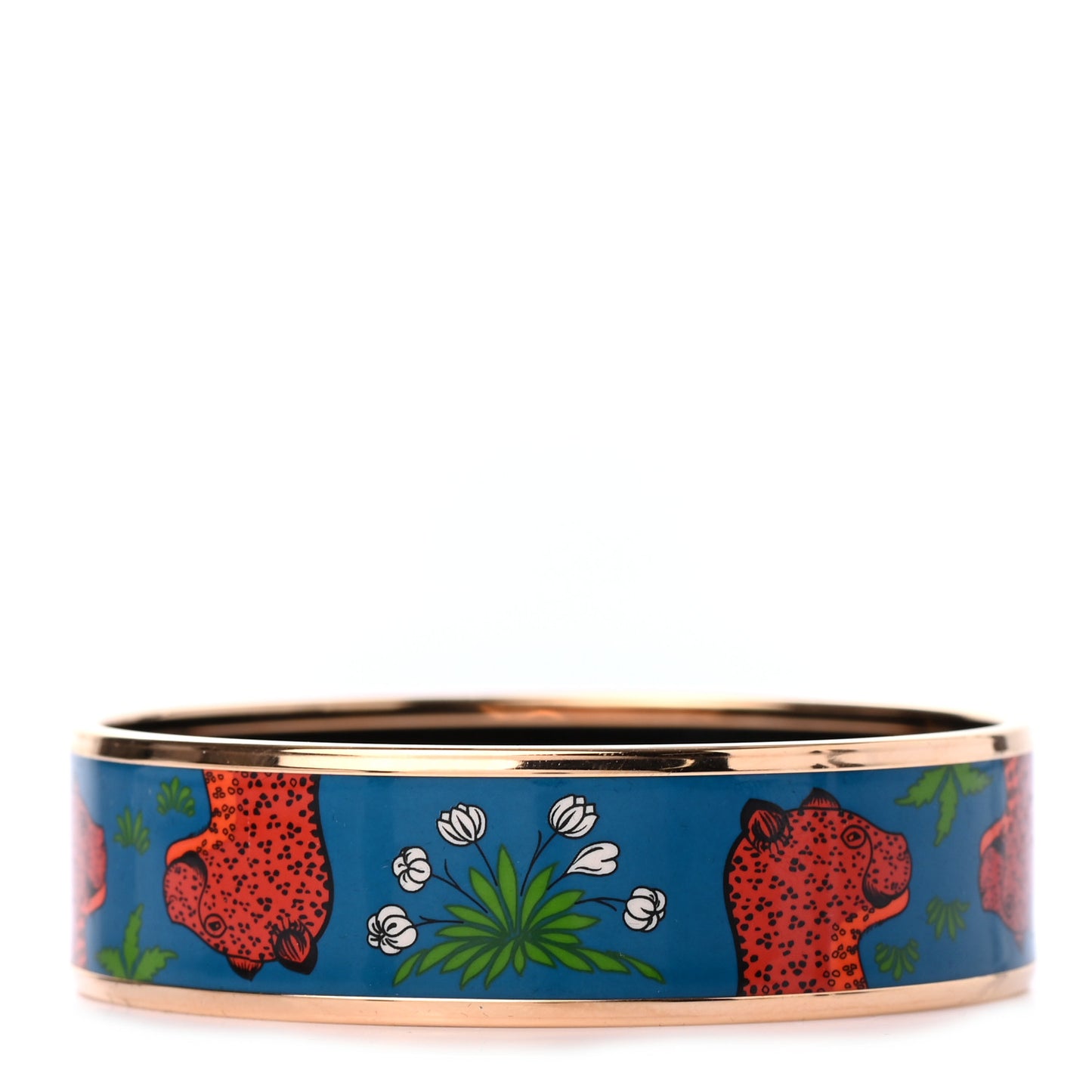 Enamel Printed Wide Les Leopards Bracelet 65 Folk