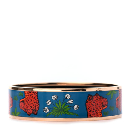 Hermes Enamel Printed Wide Les Leopards Bracelet 65 Folk 1 of 5