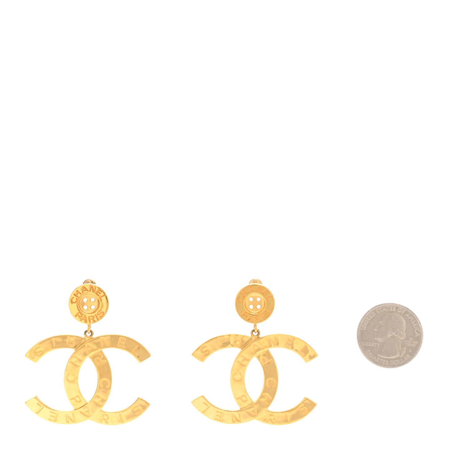 Metal Large Paris Button Earrings Gold