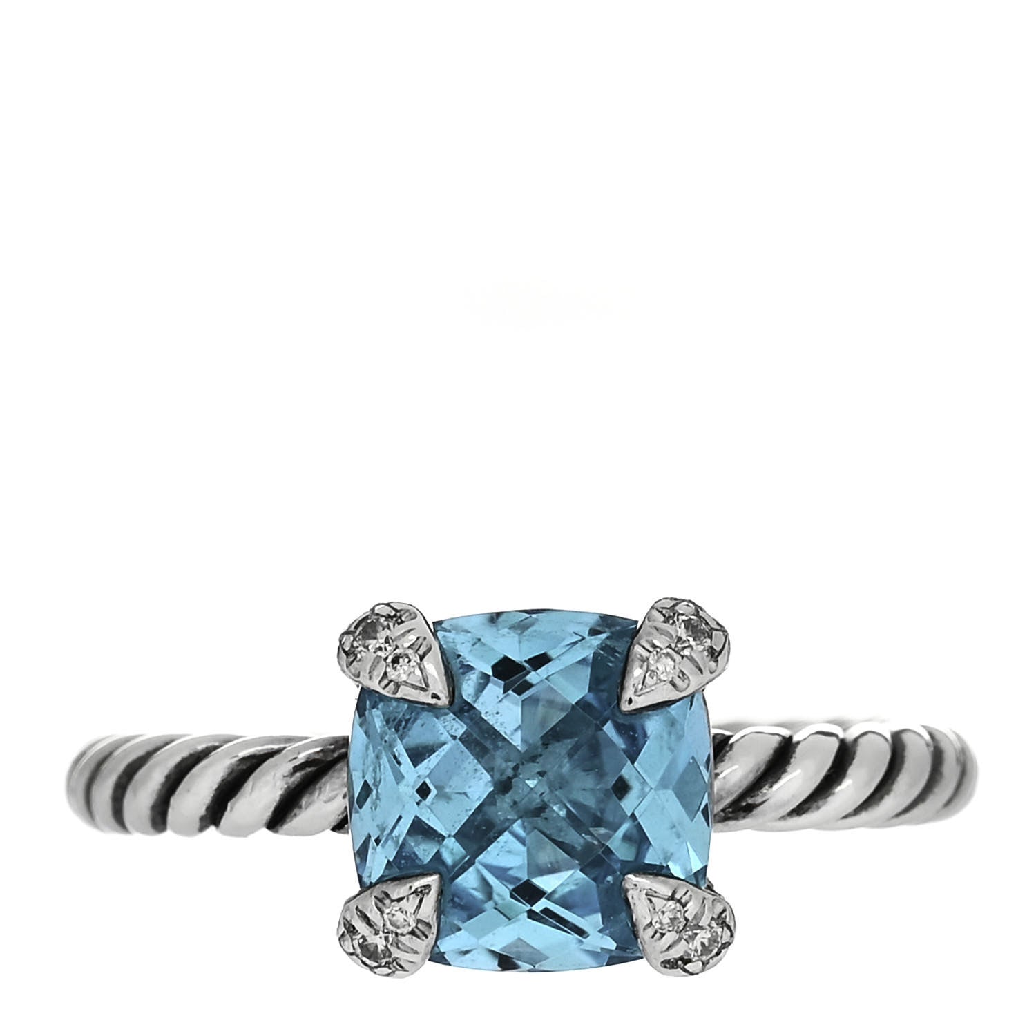 David Yurman Sterling Silver Diamond Blue Topaz 8mm Chatelaine Ring 50 5.5 1 of 6