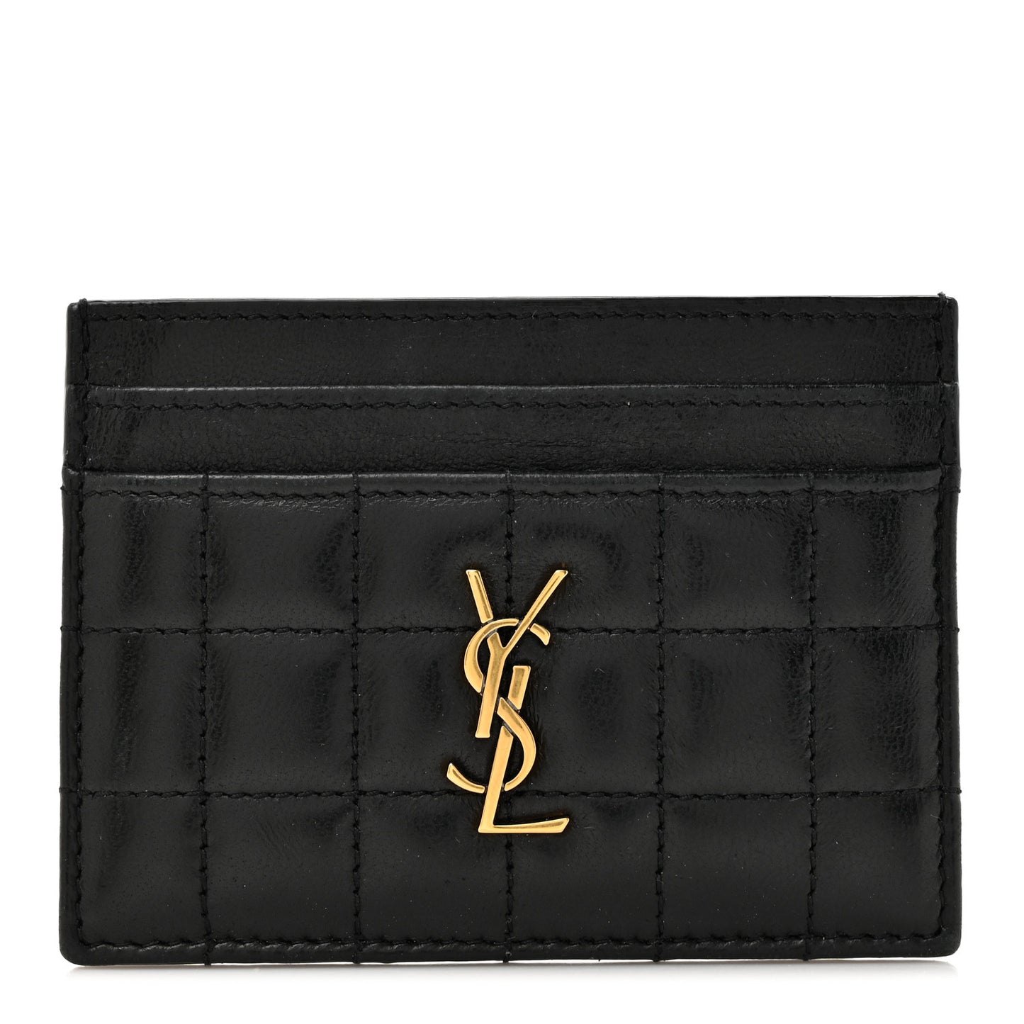Lambskin Carre Quilted Cassandre Credit Card Case Black