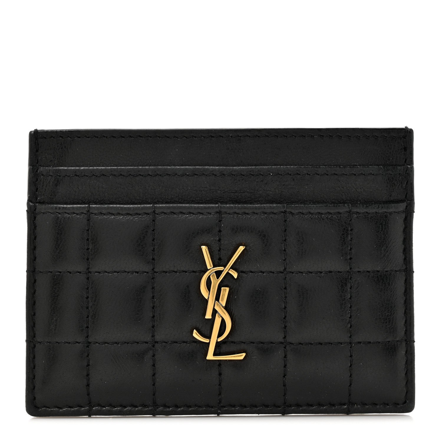 Saint Laurent Lambskin Carre Quilted Cassandre Credit Card Case Black 1 of 10
