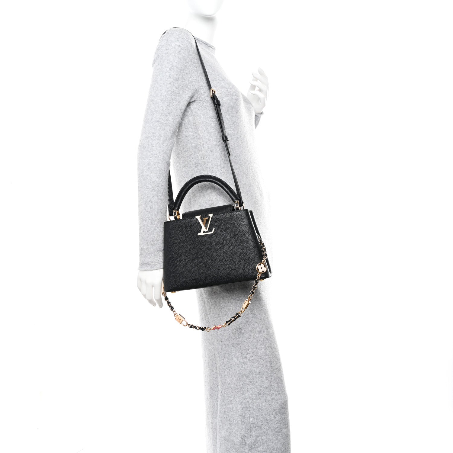 Louis Vuitton Taurillon Enamel Flower Padlock Chain Capucines BB Black 2 of 9