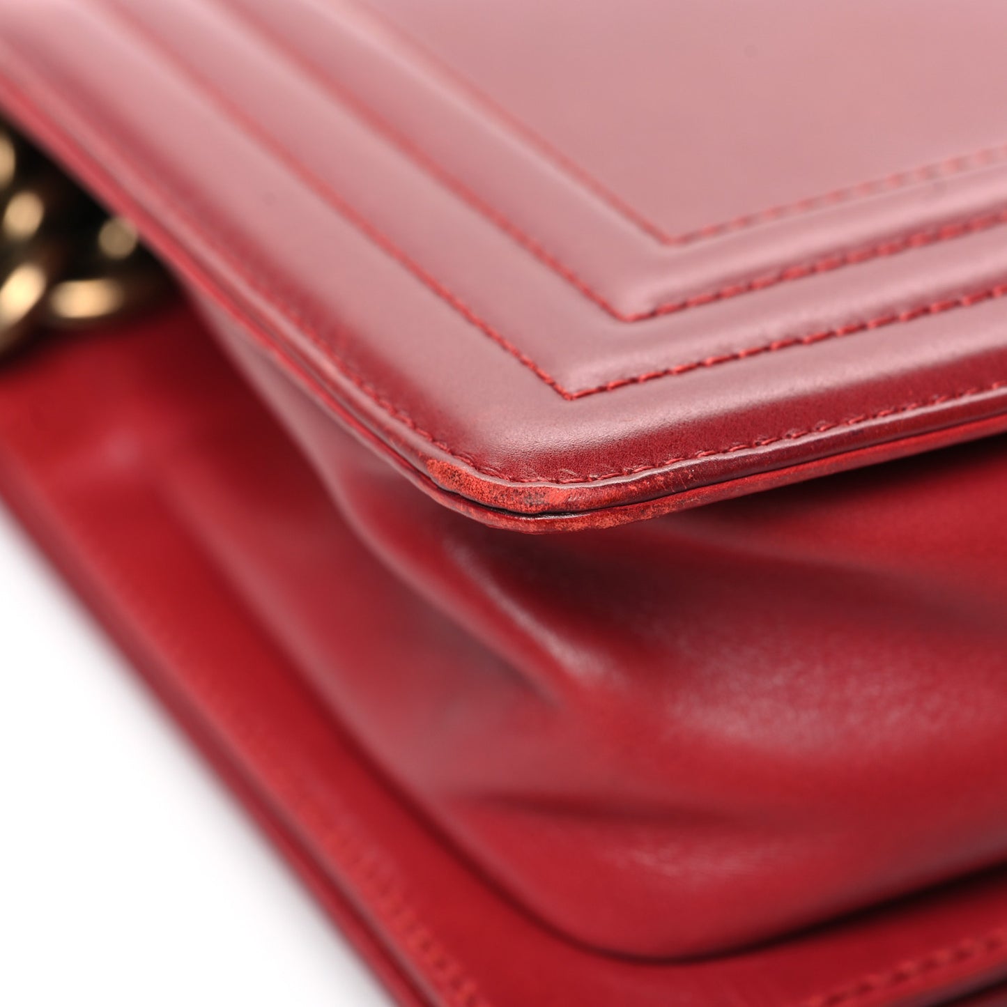 Glazed Calfskin Medium Boy Flap Red