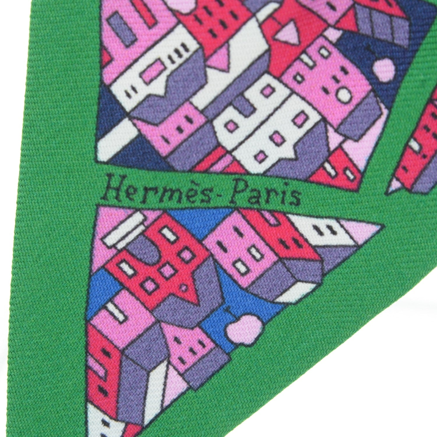 Hermes Silk Rive Droite Rive Gauche Twilly Vert Rose Bleu 4 of 5