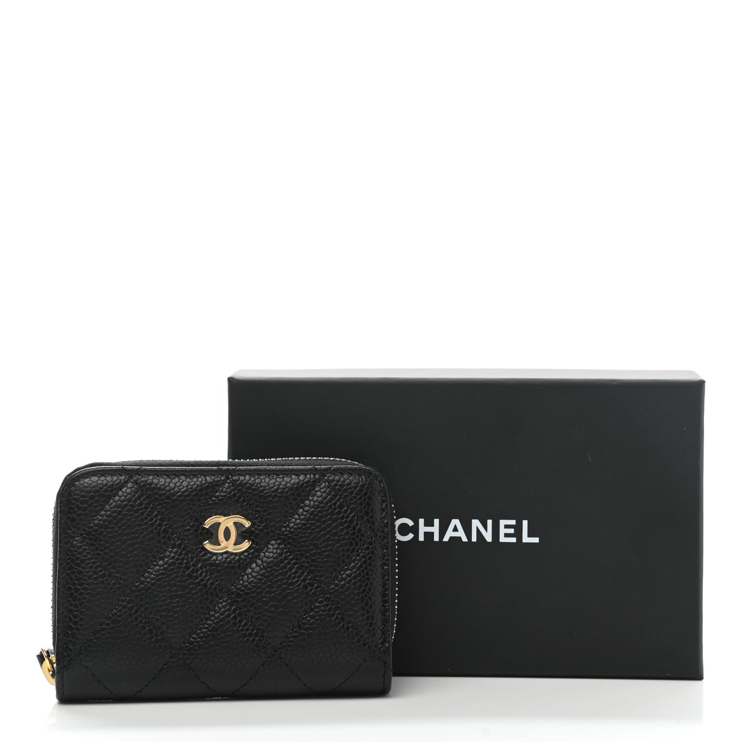 Caviar Quilted Zip Coin Purse Wallet Black