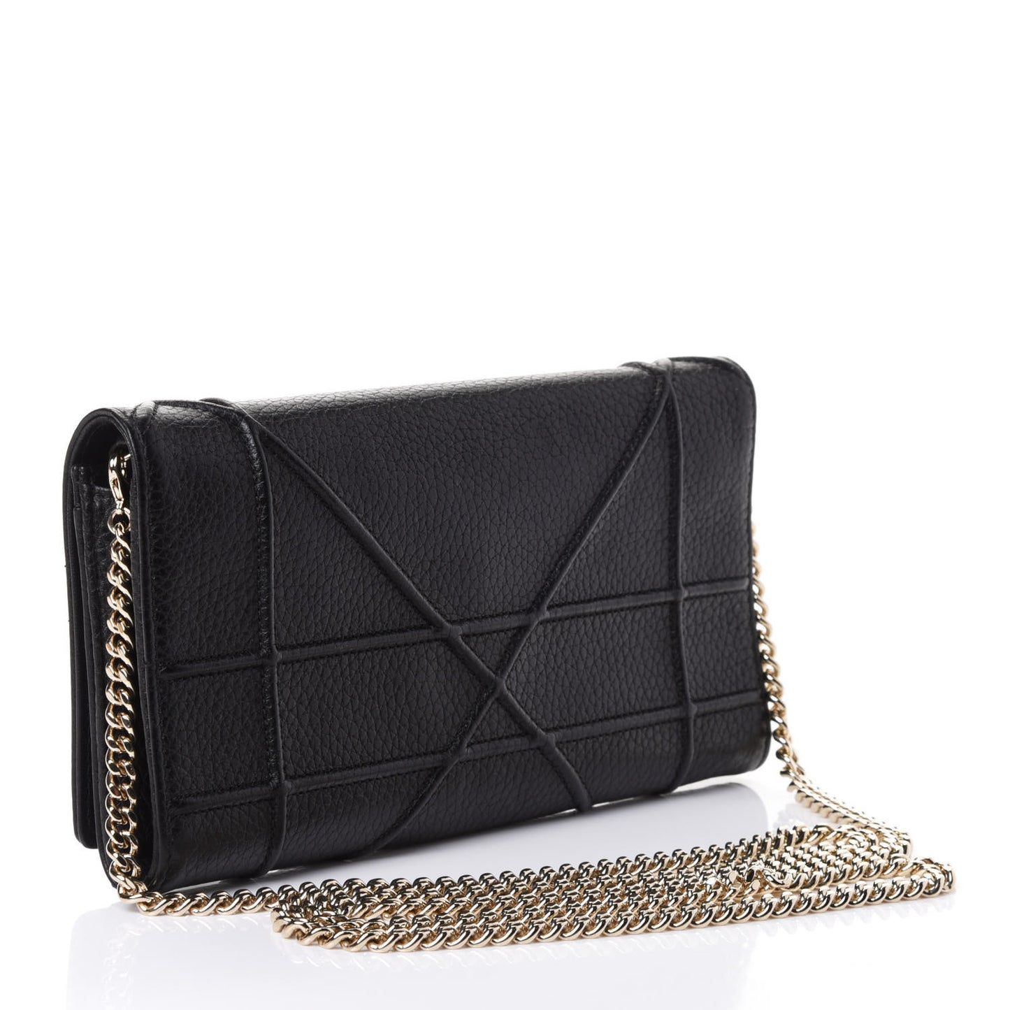 Grained Calfskin Diorama Croisiere Chain Wallet Black