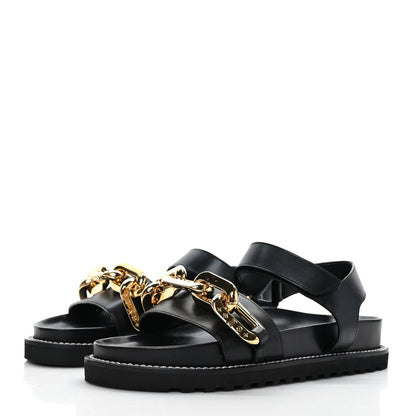 Louis Vuitton Lambskin Chain Link Paseo Flat Comfort Sandals 39 Black 3 of 7