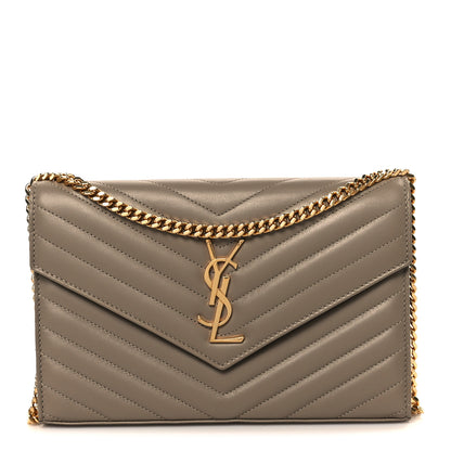 Saint Laurent Lambskin Matelasse Chevron Monogram Envelope Chain Wallet Vintage Peach 1 of 10