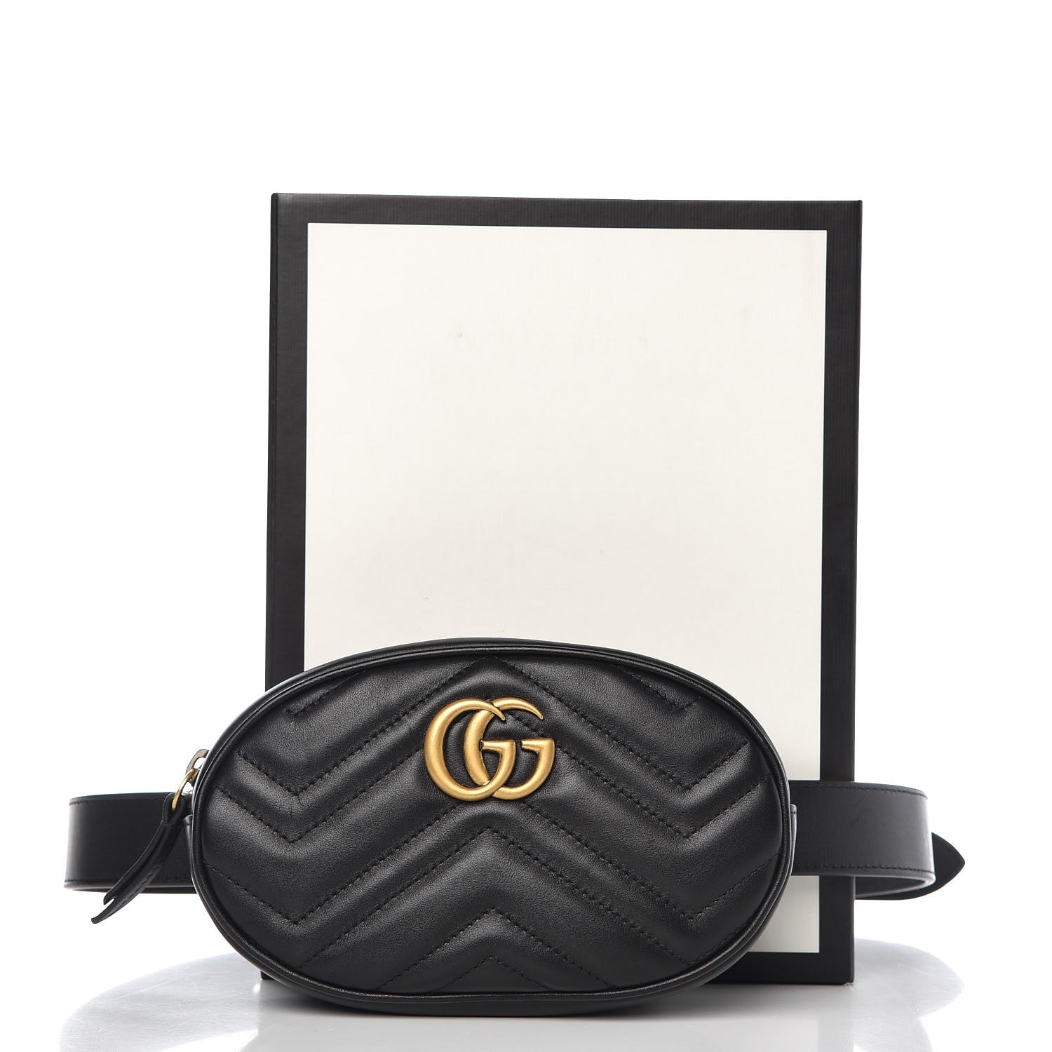 Gucci Calfskin Matelasse GG Marmont Belt Bag 85 34 Black 9 of 9