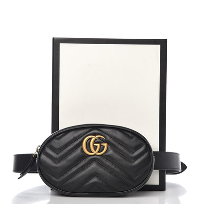 Gucci Calfskin Matelasse GG Marmont Belt Bag 85 34 Black 9 of 9