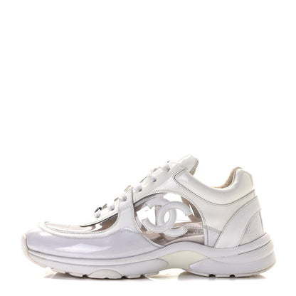 Chanel Calfskin Patent Transparent Womens CC Sneakers 38.5 White 1 of 18