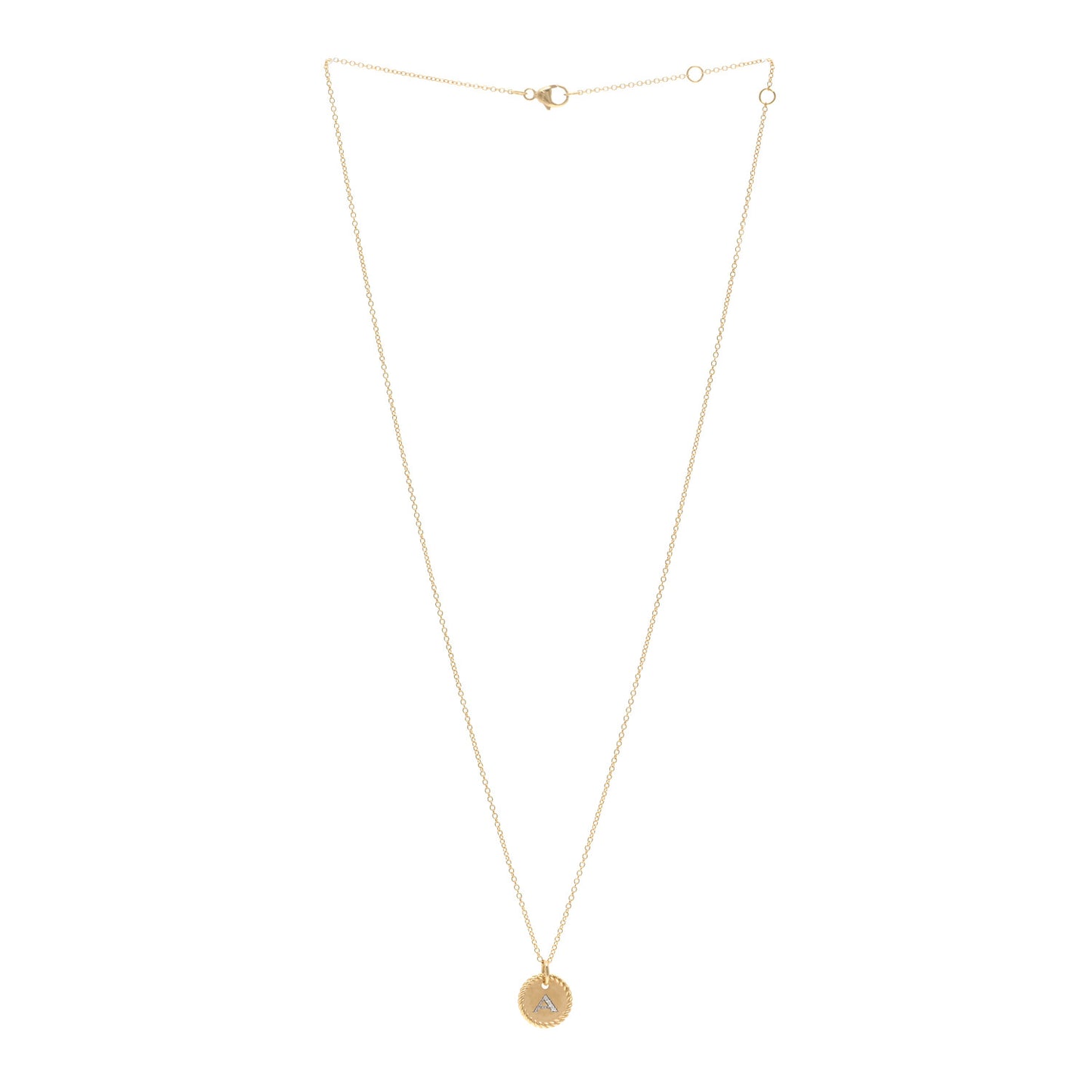 18K Yellow Gold Diamond Initial A Charm Pendant Necklace