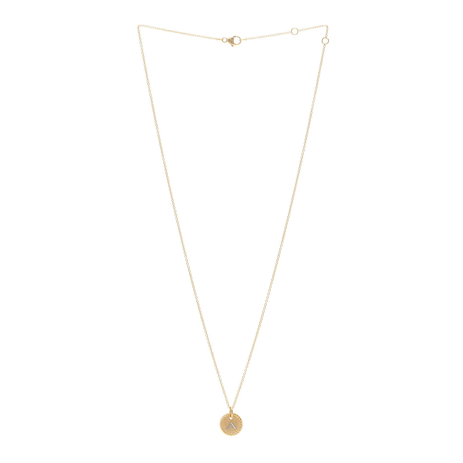 David Yurman 18K Yellow Gold Diamond Initial A Charm Pendant Necklace 3 of 6
