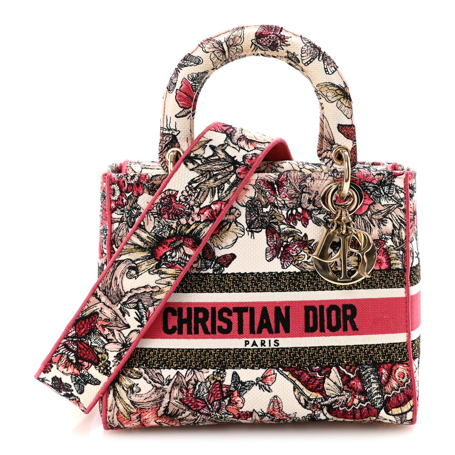 Christian Dior Canvas Embroidered Butterfly Print Medium Lady D-Lite  Multicolor 1 of 9