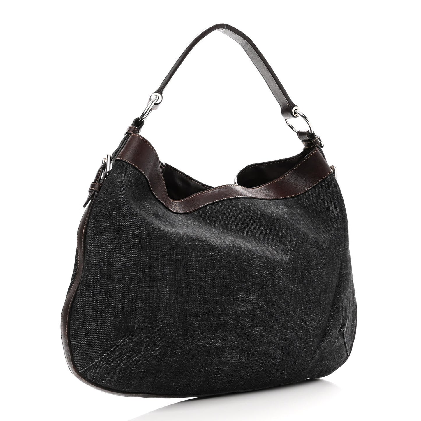 Washed Denim Logo Hobo Black Caffe