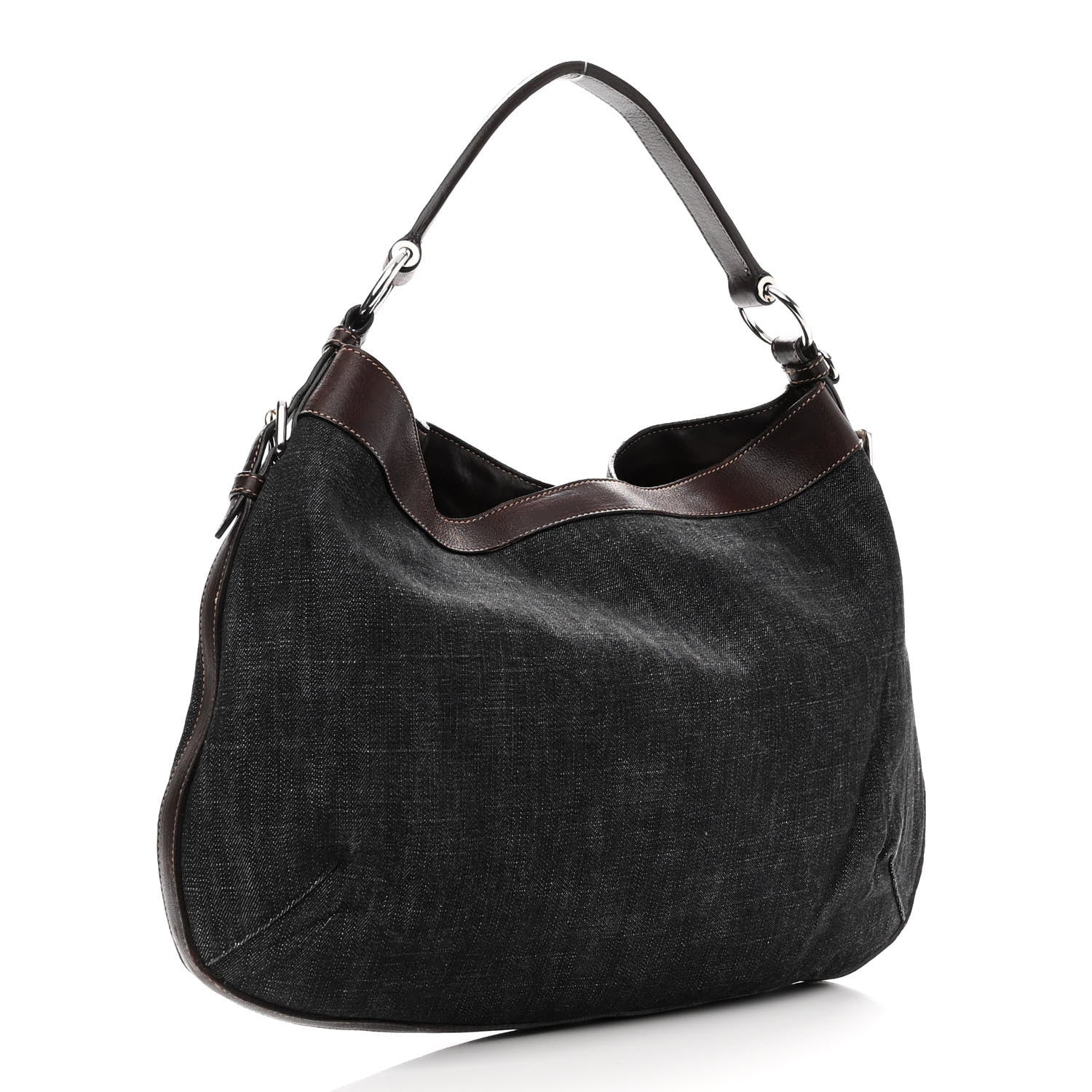 Prada Washed Denim Logo Hobo Black Caffe 3 of 11