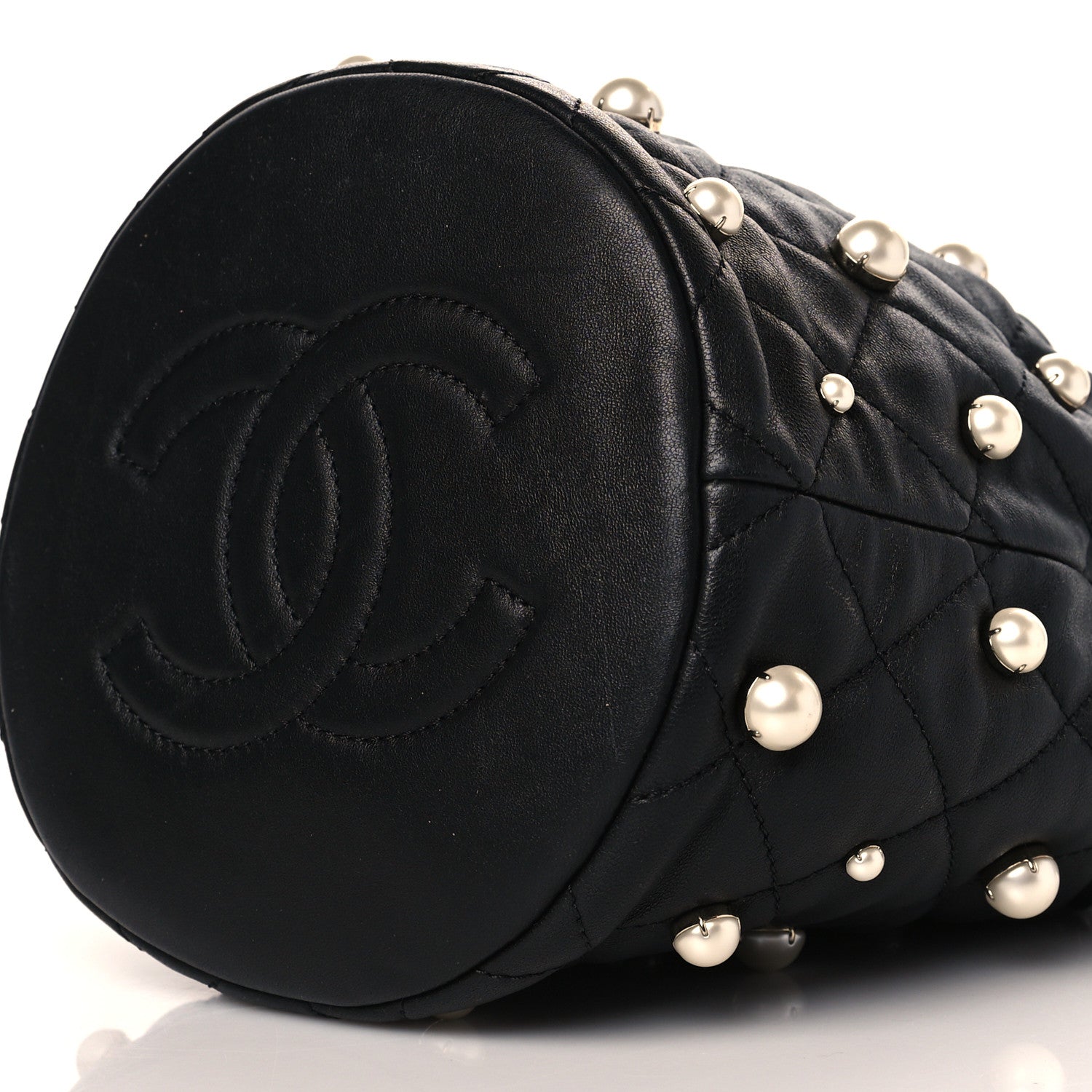 Chanel Lambskin Quilted Pearl About Pearls Drawstring Bag Black 10 of 10