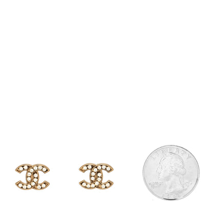 Chanel Matte Metal Crystal CC Earrings Gold 2 of 4