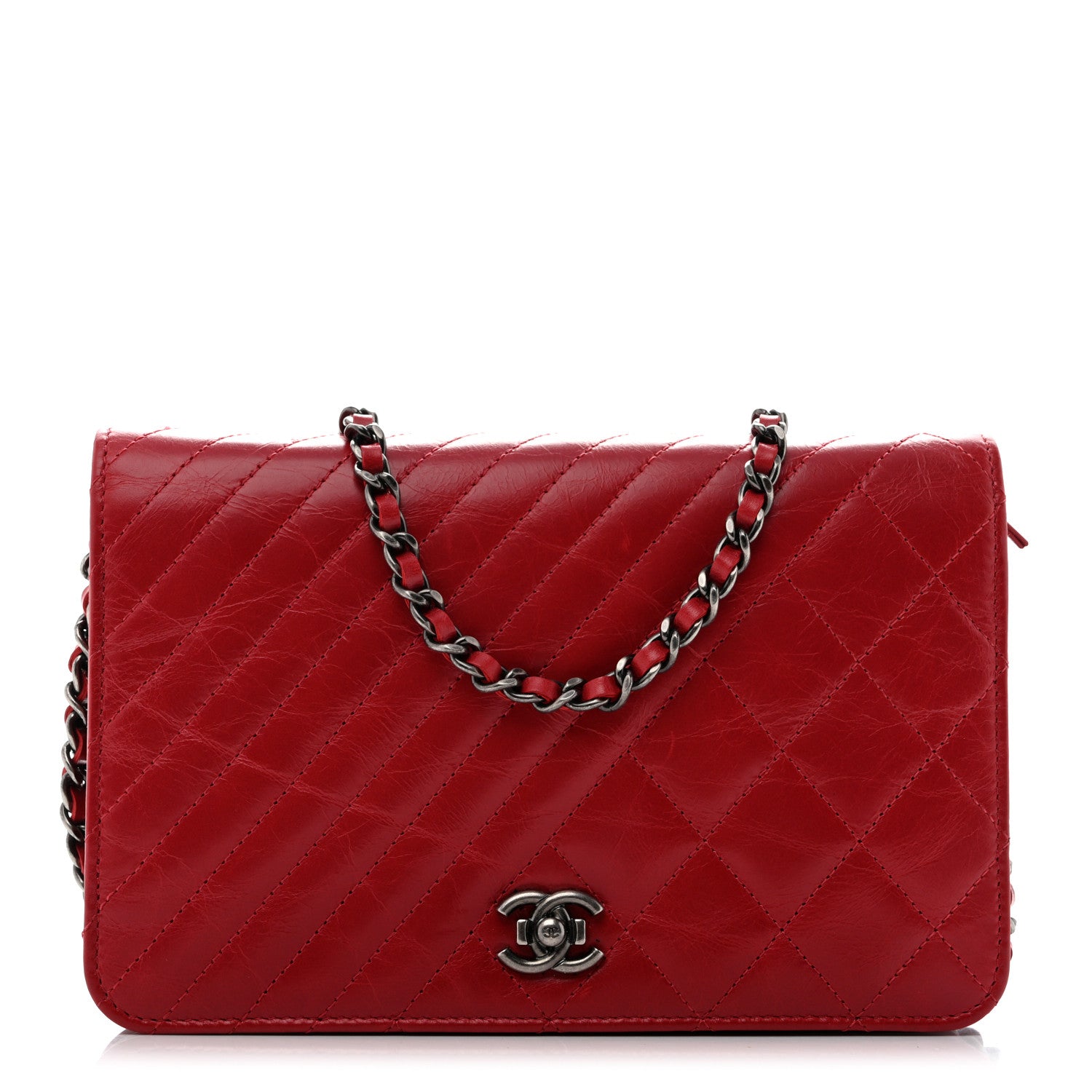 Chanel Glazed Calfskin Quilted Coco Boy Wallet On Chain WOC Red 1 of 13