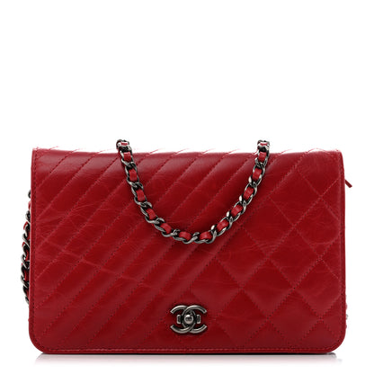 Chanel Glazed Calfskin Quilted Coco Boy Wallet On Chain WOC Red 1 of 13