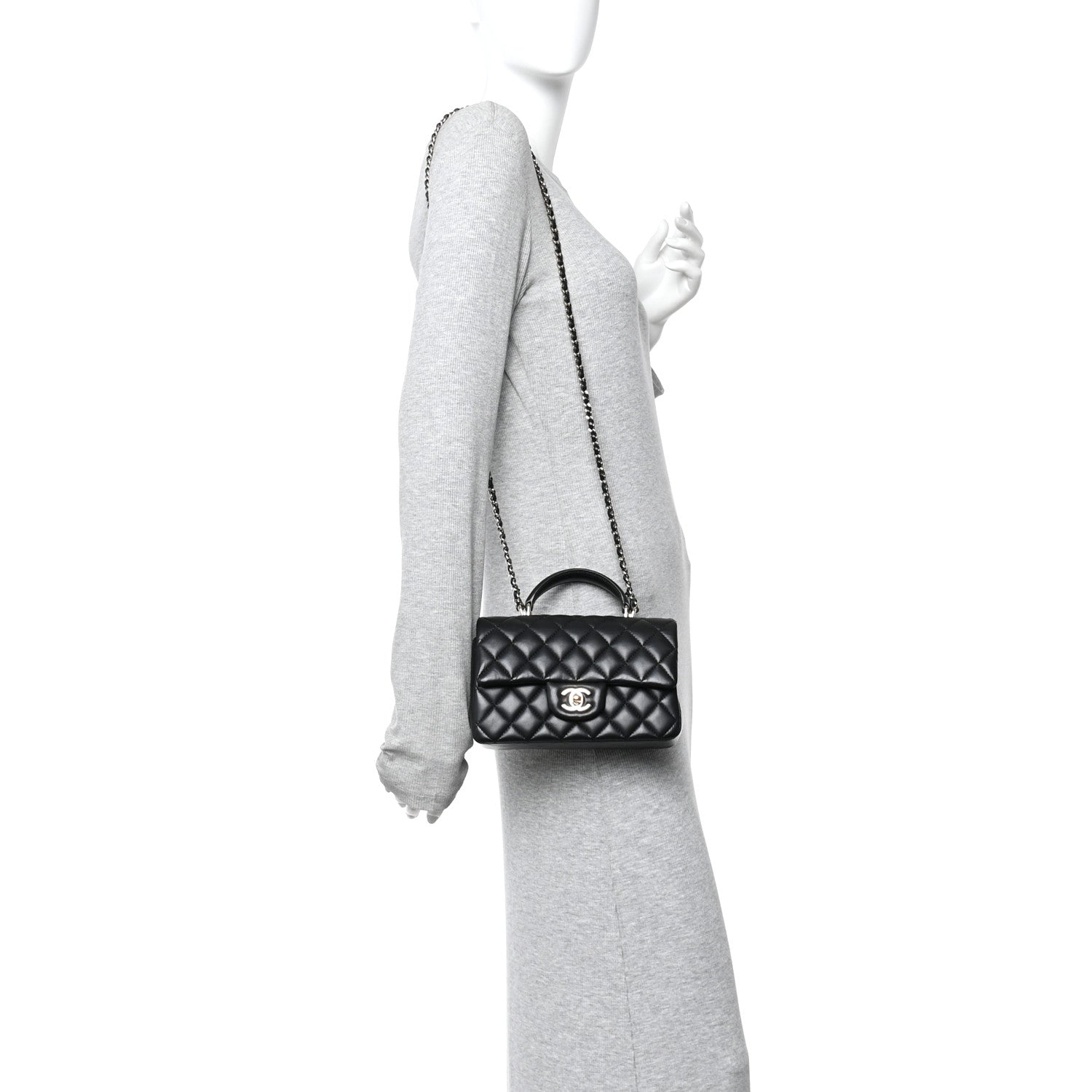 Chanel Lambskin Quilted Mini Top Handle Rectangular Flap Black 2 of 10