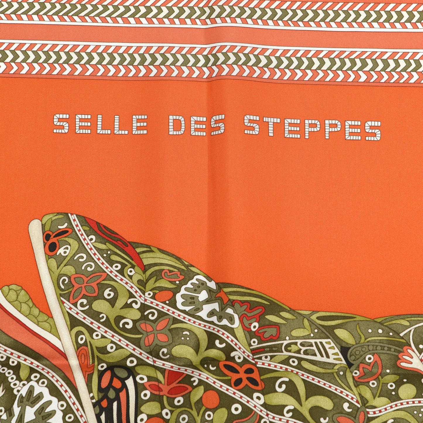 Silk Selle Des Steppes Scarf 90 Orange Kaki Corail
