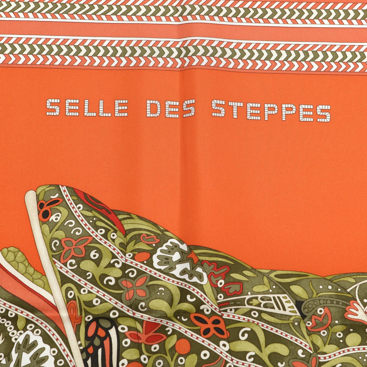 Hermes Silk Selle Des Steppes Scarf 90 Orange Kaki Corail 3 of 5