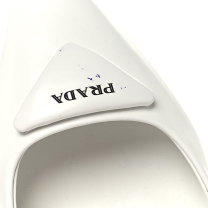 Prada Calfskin Triangle Logo Pointed Toe 75mm Slingback Pumps 38.5 White 9 of 9