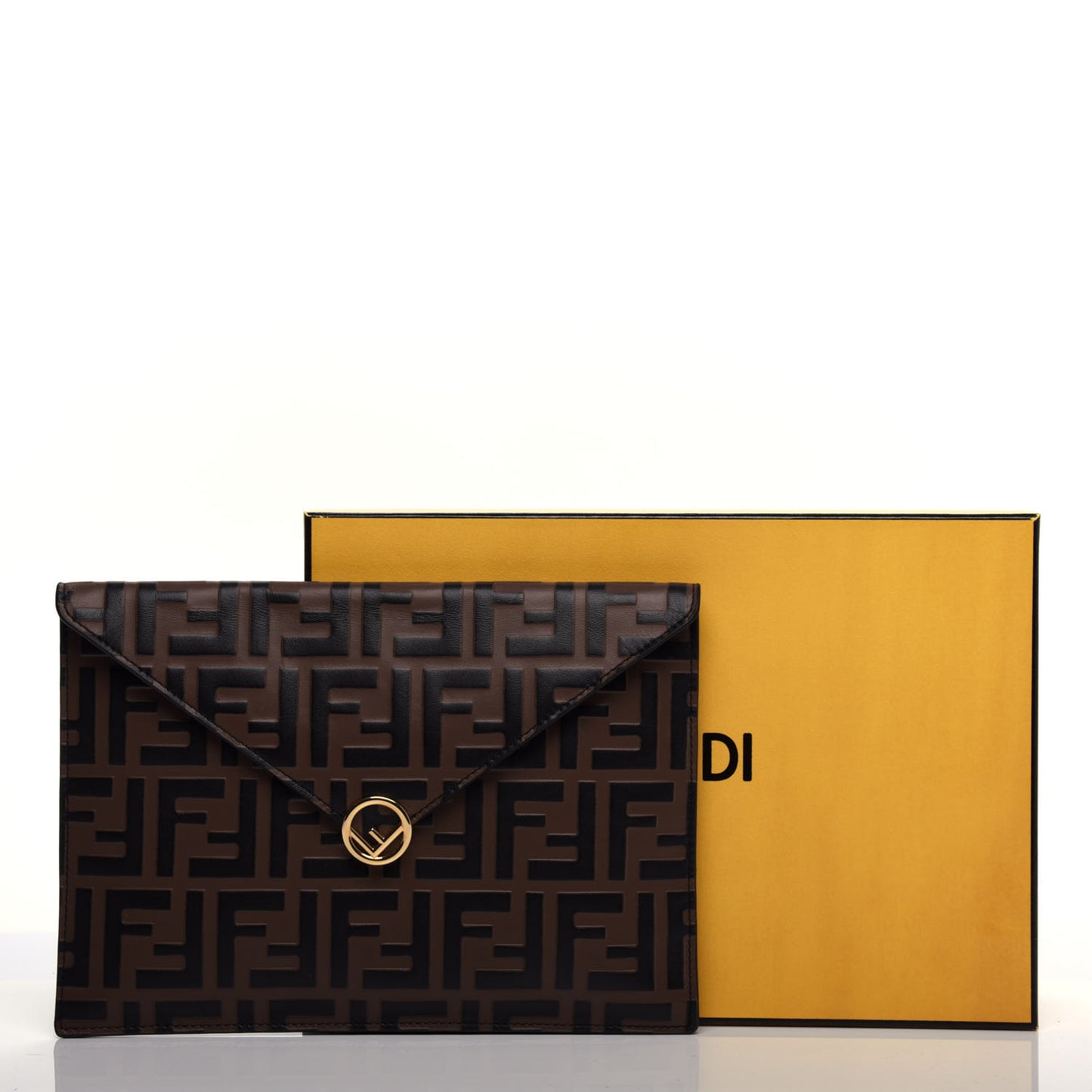 Vitello Soft F is Fendi Bi-Color FF 1974 Embossed Envelope Pouch Maya Black