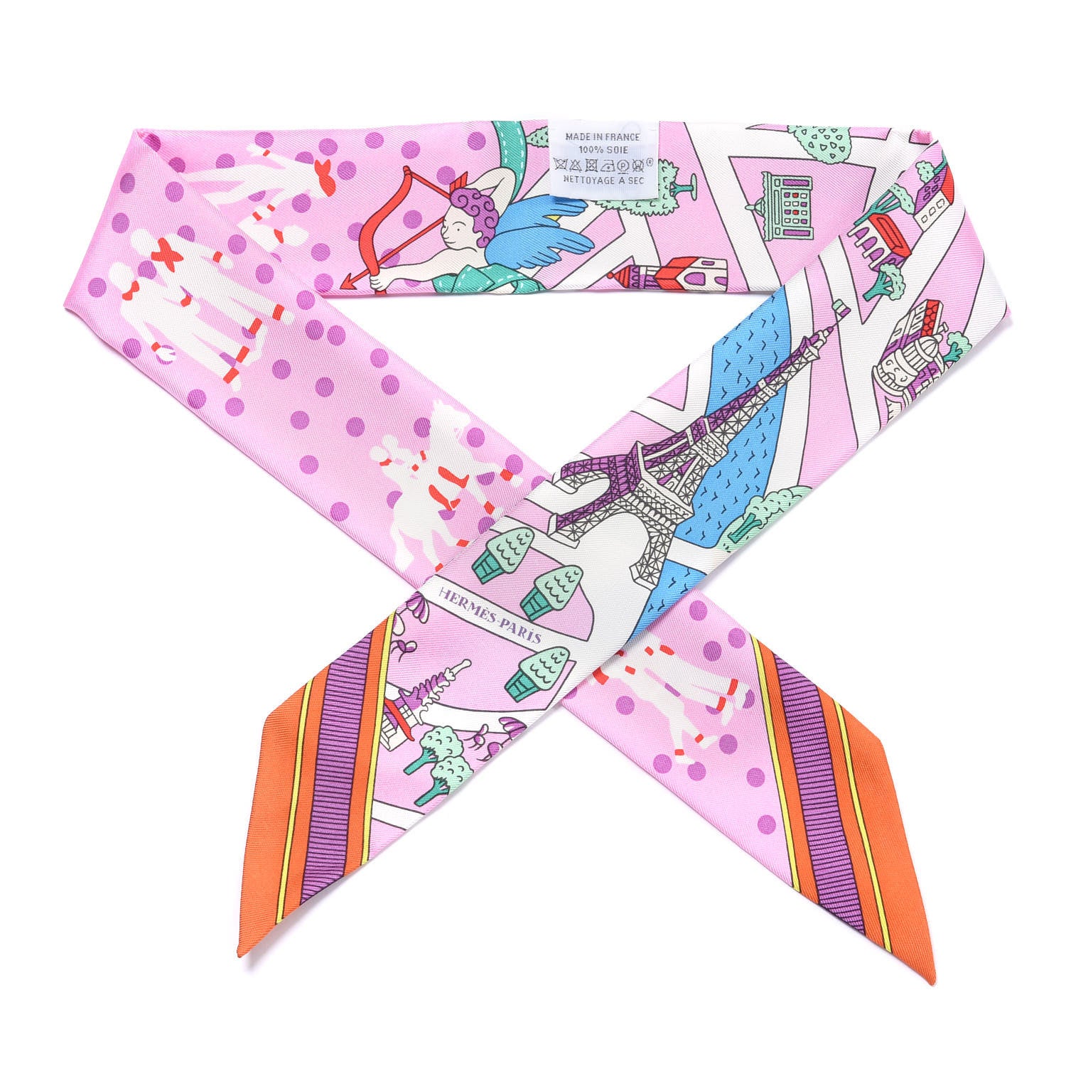 Hermes Silk Les Nouveaux Amoureux de Paris Twilly Rose Buvard White Vert 1 of 4