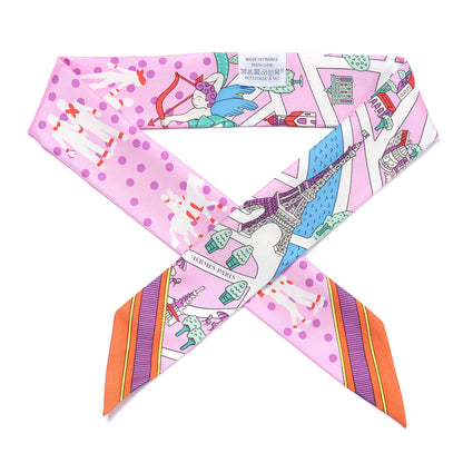 Hermes Silk Les Nouveaux Amoureux de Paris Twilly Rose Buvard White Vert 1 of 4